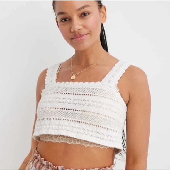 Aerie Crochet Crop Top Tank Square Neck Festival Boho‎ Cottage Beach Size XL - Picture 1 of 10